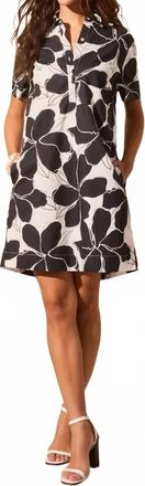 Tribal Button Up Polo Collar Dress In White