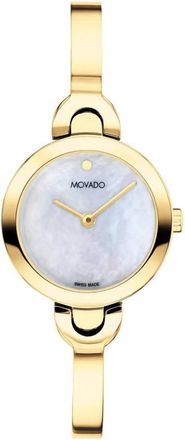 Movado Intrigue Bangle Quartz White Mother of Pearl Dial Ladies Watch 0607950