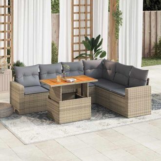 vidaXL Vidaxl - Set Sof&aacute;s De Jard&iacute;n 7 Piezas Y Cojines Rat&aacute;n Sint&eacute;tico Beige