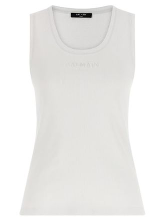 Balmain White Logo embroidery tank top