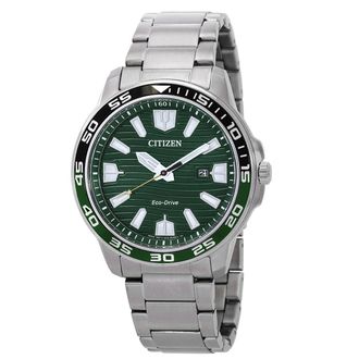 Citizen Eco-Drive Green Dial Stainless Steel Mens Watch AW1526-89X