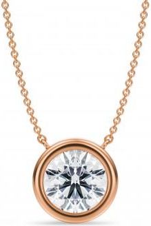 Allurez Round Lab Diamond Solitaire Pendant Necklace 14K Rose Gold (3.00ct)