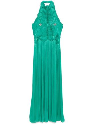 Costarellos lurex georgette maxi dress - women - Polyester/Polyamide - 38 - Green