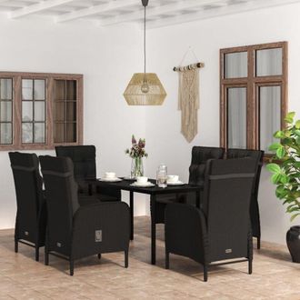 vidaXL Juego De Comedor De Jard&iacute;n 7 Piezas Con Cojines Negro Vidaxl