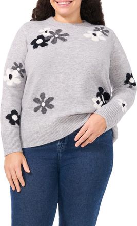 CeCe by Cynthia Steffe Floral Crewneck Sweater in Light Heather Grey at Nordstrom, Size 1X
