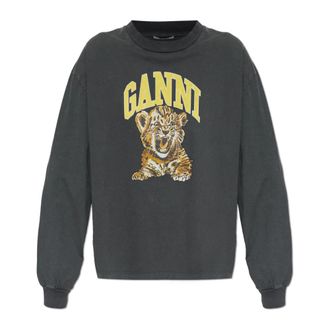 Ganni Printed Sweatshirt - female - Ganni - Sweatshirts - Gray - XS - Sweatshirts & Hoodies