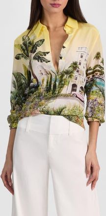 Alice & Olivia Willa Print Silk Button-Up Shirt in Pure Paradise at Nordstrom, Size X-Small