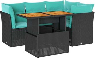 vidaXL Set De Muebles De Jard&iacute;n 5 Pzas Y Cojines Rat&aacute;n Sint&eacute;tico Negro Vidaxl