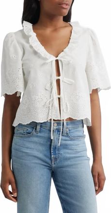 Wayf Camilla Cotton Eyelet Embroidery Top In White