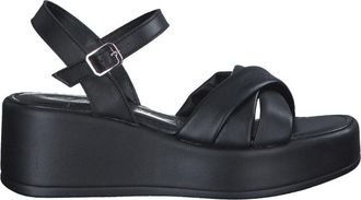 Marco Tozzi Zwarte platte sandalen voor vrouwen - Dames - Sandalen - Zwart - 39 EU - Schoenen