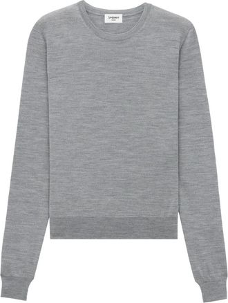 Saint Laurent Grijze Wol Crew Neck Sweater - Dames - Ronde hals truien - Grijs - M - Wol - Truien & Vesten