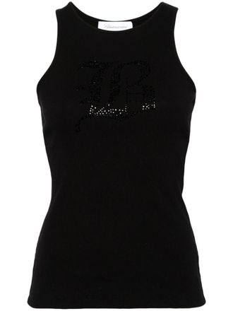 Blumarine Logo Ribbed Cotton Tank Top