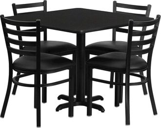 Flash Furniture 36 Black Table Set with X-Base and 4 Metal Chairs - Black Vinyl Seat
