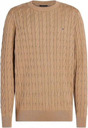 Tommy Hilfiger Klassieke gebreide hoodie met trekkoord - Heren - Ronde hals truien - Beige - XL - Polyester - Truien & Vesten