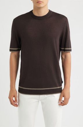 BOSS Norberto Linen Blend Short Sleeve Sweater in Dark Brown at Nordstrom, Size Xx-Large