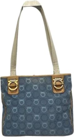 Ferragamo Pre-owned Shoulder Bags, female, Blue, Size: ONE SIZE Pre-owned Cotton Shoulder Bag
