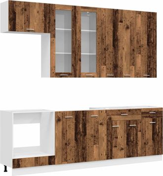 vidaXL Unidad De Cocina Lyon 8 Uds. Madera Envejecida Vidaxl