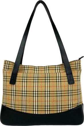 Burberry Beige Black Canvas Leather Handbag Tote Bag (Pre-Owned)