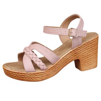 Generic 2026 Women Slippers Ladies Round Head Solid Color Thick Heel One Buckle Strap Sandals Female Summer Thin High Fashion (5.5)