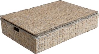 Happimess Holden 30 Classic Costal Hand-Woven Hyacinth Wicker Under Bed Storage Basket with Lid, White Wash