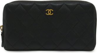 Chanel Black Grained Calfskin Long Wallet (Bi-Fold) (Pre-Owned)