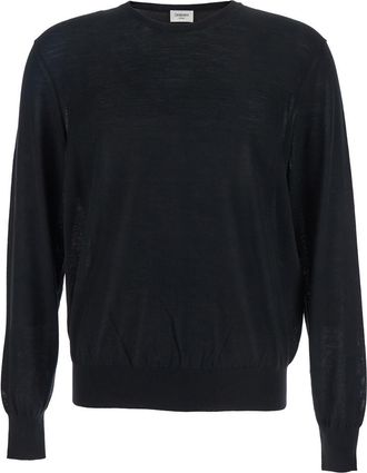 Saint Laurent Black Crewneck Sweater With Cassandre In Cashmere Man