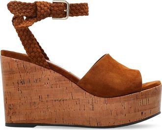 Jimmy Choo London Jori 100 Wedge Sandalen - Dames - Sleehakken - Bruin - 41 EU - Su&egrave;de - Schoenen