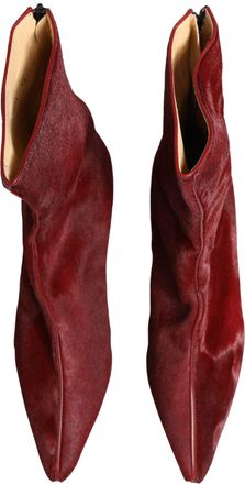 Dolce & Gabbana Womens Burgundy Mid Calf Boots Shoes Fur