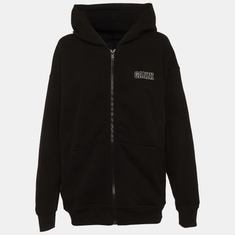 Ganni Ganni Black Logo Embroidered Cotton Zip-Up Hoodie