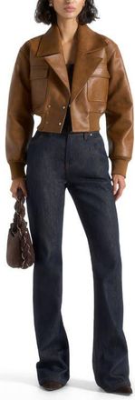 Mani&egrave;re De Voir Cosette Vintage Leather Lapel Bomber Jacket in Brown at Nordstrom, Size 10