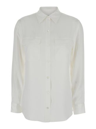 Equipment Signature White Shirt With Patch Pockets In Satin Woman