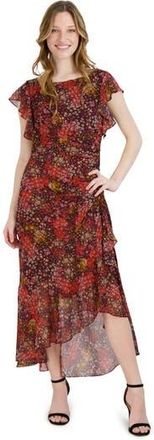 Julia Jordan Flutter Sleeve Ruched Dress in Burgundy Multi at Nordstrom Rack, Size 10