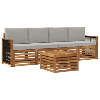 vidaXL Conjunto De Sof&aacute;s De Exterior 5 Pcs Natural Y Gris Claro Vidaxl