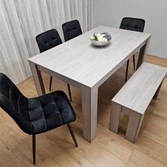 Kosy Koala Modern Grey Rectangle Dining Table Set With 4 Black Velvet Chairs & 1 Bench Dining Room Furniture in Brown