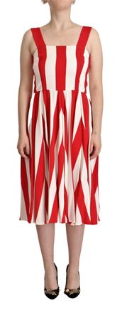 Dolce & Gabbana Womens Red White Striped Aline Dress Silk - Size EU 40 (Womens)