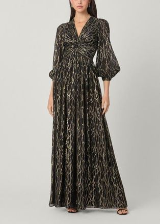 Shoshanna Midnight Rosalie Lurex Clip Chiffon Dress in Jet/gold at Nordstrom, Size 4