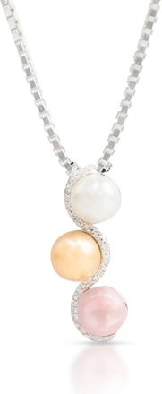 MAX + STONE 925 Sterling Silver Stacked Three Freshwater Pearl Necklace with Diamond Accents