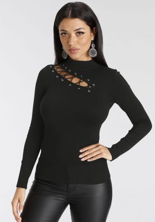 Melrose Stehkragenpullover feminine Passform mit Zier-Schnürung