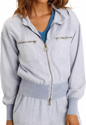 Xcvi Karney Distressed Zip Bomber Jacket In Spry Blue