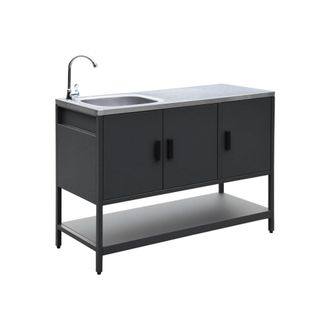 Sweeek Cocina exterior de acero con lavabo, 120cm, negro