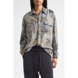 R13 Plaid Cotton Button-Up Boyfriend Shirt in Overdyed Light Blue Plaid at Nordstrom, Size X-Small