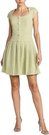 Mac Duggal Boucle Cap Sleeve Pleated Skirt Mini Dress in Sage at Nordstrom, Size 10