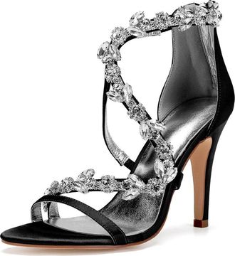 Generic Bridal Heels Womens Satin Open Toe Stiletto High Heels Wedding Shoes High Sandals for Prom, Party, Daily 10.5Cm,Black,6 UK
