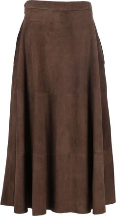 Antonelli Brown Flared Paneled Leather Midi Skirt
