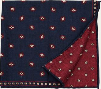 Brunello Cucinelli Mens Geometric Leaf-Print Silk Pocket Square