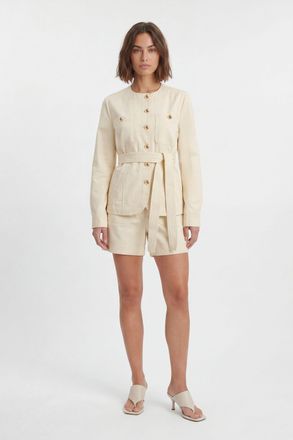 Karen Millen Womens Cotton Utility Button Detail Short - White Lyocell - Size 16 UK