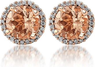 Pompeii3 1 1/2 Ct Diamond & Morganite Rose Gold Halo Studs Screw Back Earrings Rose Gold