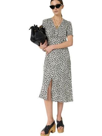 Gerard Darel Rosi V-Neck Puff Sleeve Floral Dress in Black at Nordstrom, Size 14