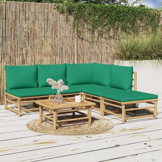 vidaXL Vidaxl - Set De Muebles De Jard&iacute;n 6 Piezas Bamb&uacute; Con Cojines Verde