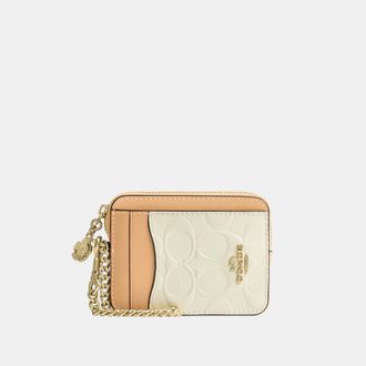 Coach Womens Zip Card Case In Signature Leather With Charm - Yellow - One Size